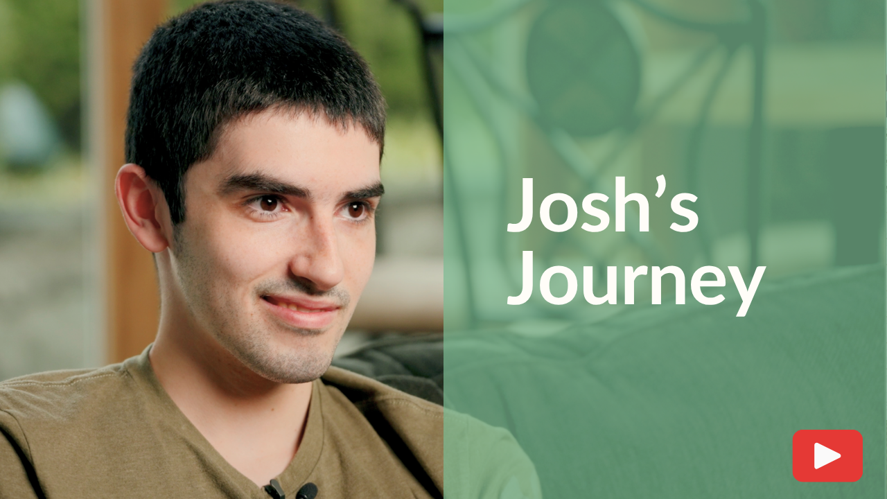 Illustrated artwork depicting Josh's journey from bullying and isolation to belonging